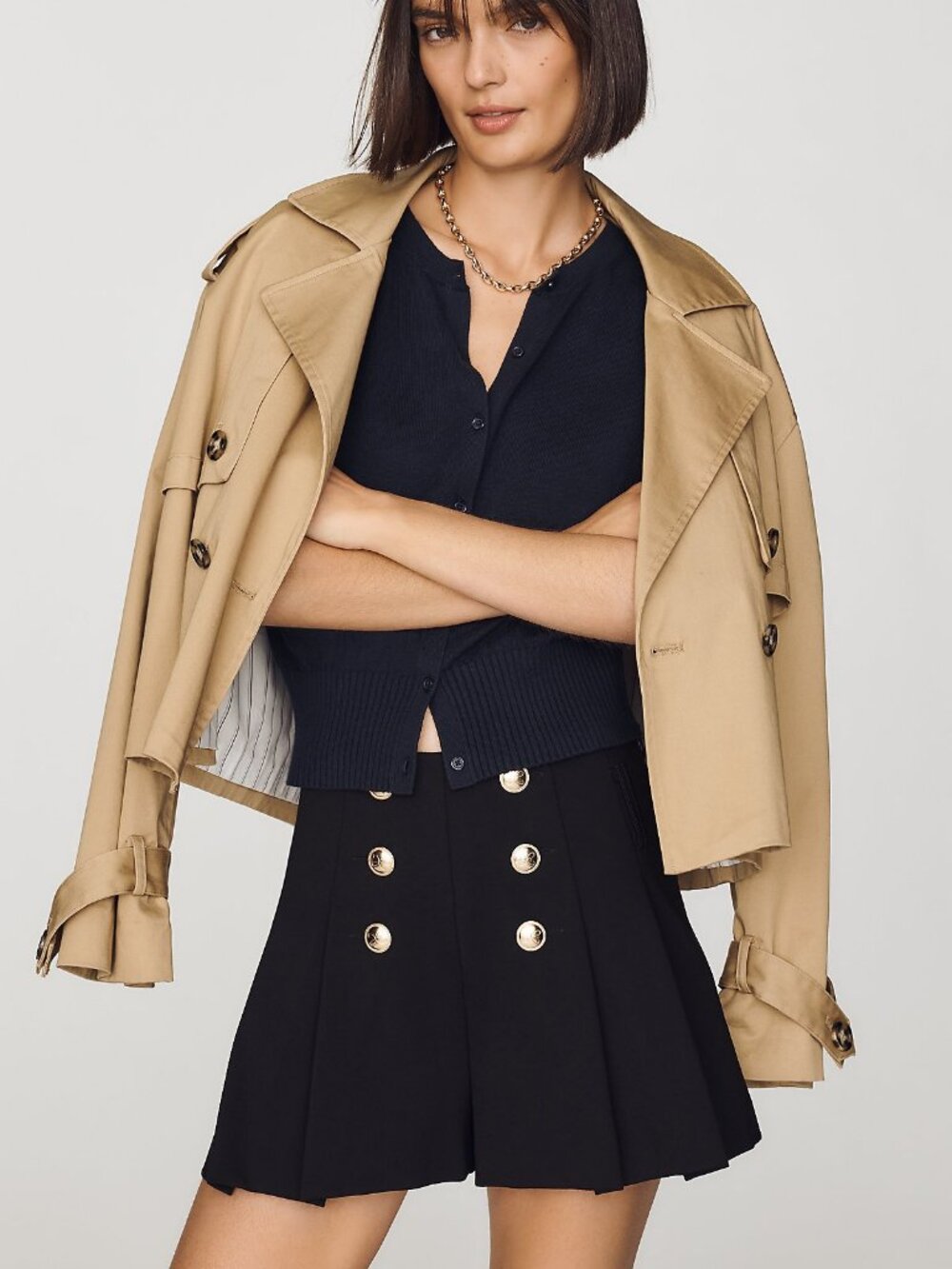 Maeve Pleated Trench Skort Black Size 4 NWT Anthropologie